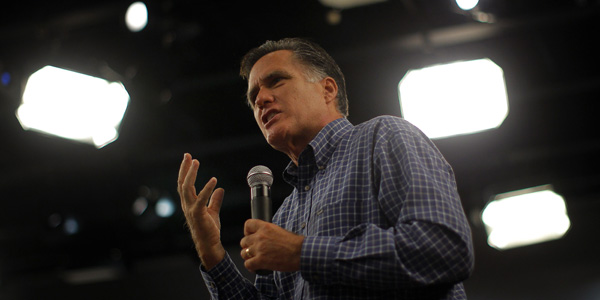 Mitt Romney speaks at a town hall meeting at the New Hampshire Institute of Politics at Saint Anselm College in Goffstown